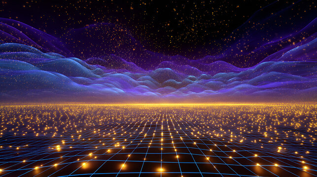 3D rendering technological sense starry sky grid background material
