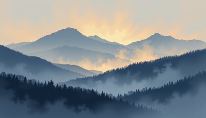 Fototapeta premium Misty mountain ranges fade into the horizon serene wilderness landscape photography early morning light tranquil environment
