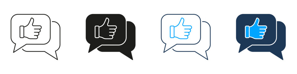 Thumbs Up In Speech Bubble Line And Solid Icon Set. Positive Feedback, Approval, And Social Media Interaction Symbol Collection. Communication And Engagement. Isolated Vector Illustration