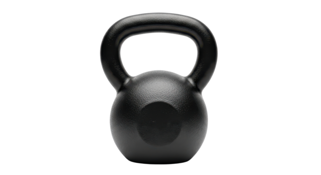 Black kettlebell for strength training isolated PNG with Transparent Background
