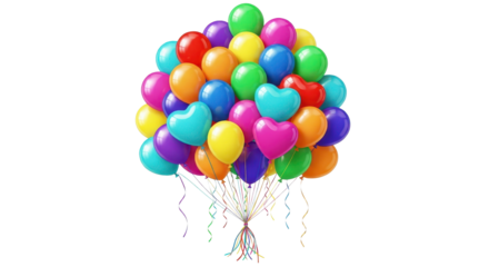 Bunch of colorful balloons for birthday celebration isolated PNG with Transparent Background