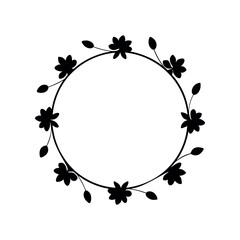 minimal silhouette vector of circular flower frame