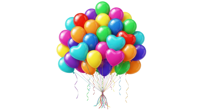 Bunch of colorful balloons for birthday celebration isolated PNG with Transparent Background
