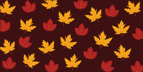 Seamless pattern with maple and oak autumn leaves. Ideal for wallpaper, gift paper, textiles, greeting cards. Vector.
