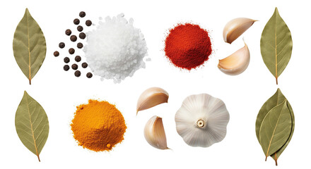 3d illustration of various spices and herbs isolated on transparent background for cooking ingredient and flavoring concept