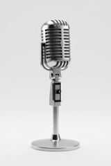 Fototapeta premium Classic chrome microphone stands on a white background.