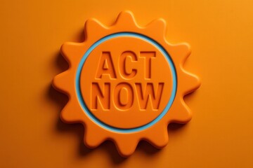 Promotional badge featuring ACT NOW message with vibrant colors, capturing urgent retail sale offer in glossy texture.