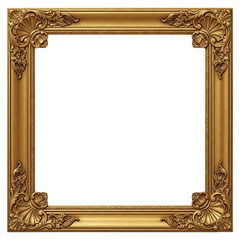 3d illustration of ornate gold frame isolated on transparent background, an elegant border for artwork and photos, showcasing its intricate details