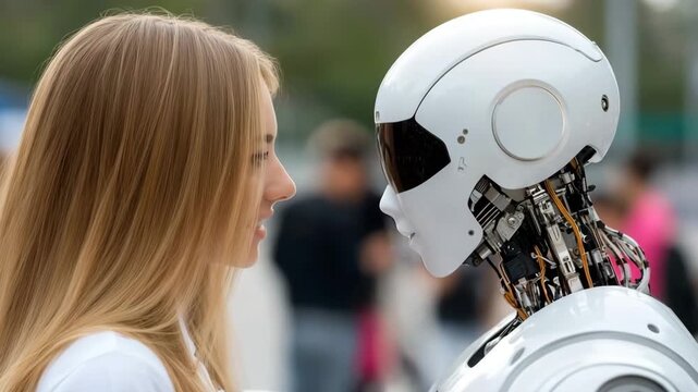 Meeting a lifelike robot in a busy outdoor area