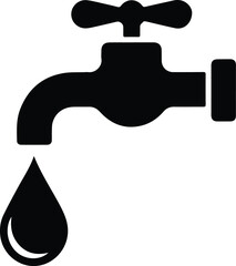 Black Water Faucet Icon with Droplet
