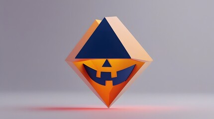 Geometric halloween pumpkin lantern with blue witch hat and glowing face