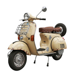 3d illustration of vintage beige scooter isolated on transparent background, classic mode of transportation with retro charm