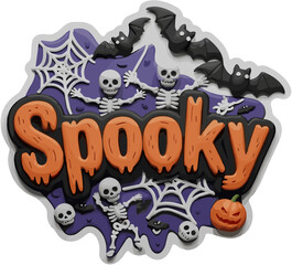 Whimsical 3D Spooky text skeletons bats and pumpkin Great for Halloween