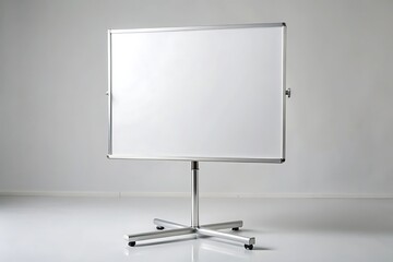 Empty white flip chart on a metal stand in a bright clean room ready for presentation