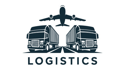 Modern logistics logo featuring trucks and airplane for global shipping and delivery services