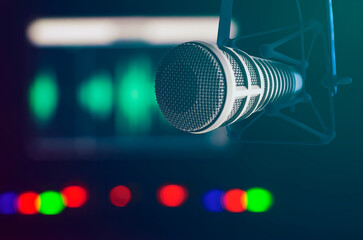 Professional microphone in radio studio