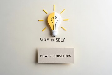 Energy saving light bulb concept with use wisely and power conscious text