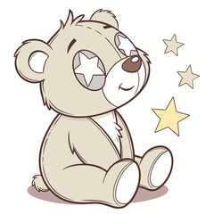 Cute teddy bear with star eyes sitting