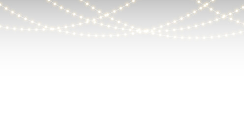 Christmas decoration with illuminated garland and glowing bulbs, festive string light design for seasonal greeting cards, banners, and holiday vector background projects.