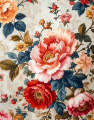 Floral fabric with large red and orange flowers
