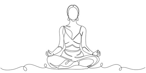 yoga woman line art style vector illustration