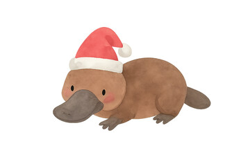 Christmas Australia Animal PNG Adorable Christmas Platypus in a Santa Hat Illustration Design
