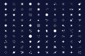 Stars icon collection. Different star shapes. Black stars icon set. Sparkle star icon set. Vector illustration