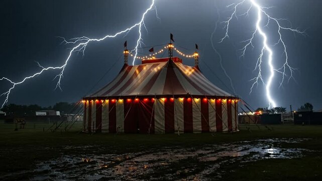Lightning strikes circus tent during thunderstorm