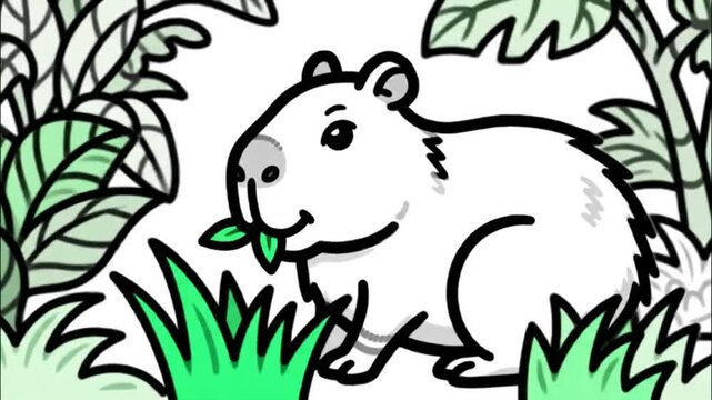 Animated capybara eating in a cartoon style environment