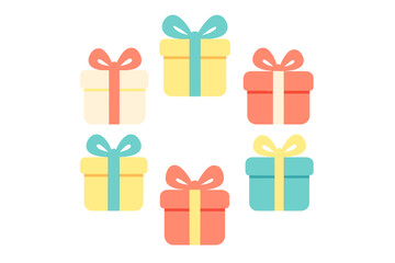 Colorful wrapped gift boxes arranged in a circular pattern for festive celebrations