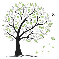 Obraz premium Tree with green leaves and hearts