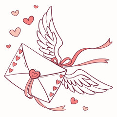 A love letter with wings and hearts