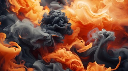 Fiery orange and dark smoke swirls abstract background