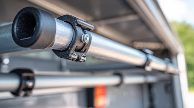 Medium shot capturing a flexible movable wall system inside a truck emphasizing the adjustable partitions mobility with the surroundings softly out of focus