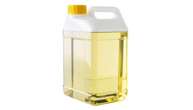 A large plastic jug of light yellow liquid