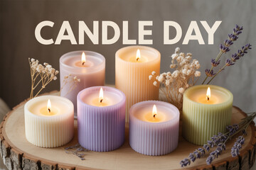 Create a warm and inviting atmosphere with these pastel candles and floral accents on rustic wood, perfect for promoting relaxation and cozy home decor ideas