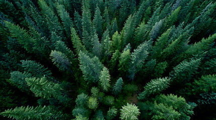From above the Canadian forest, many pine trees