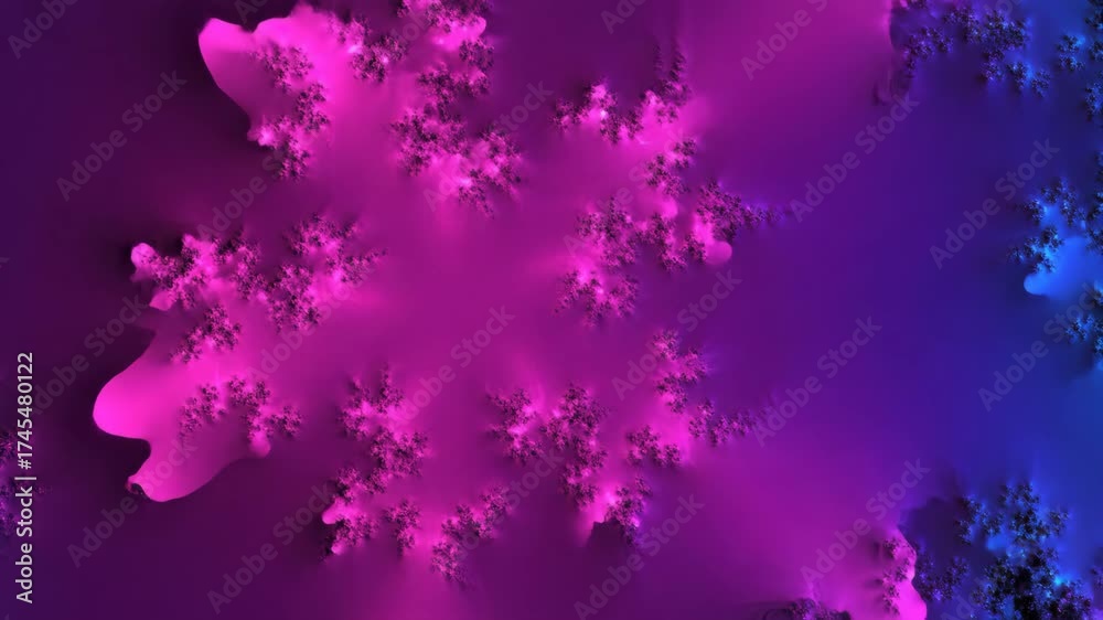 Wall mural seamlessly looping video of vibrant exploding fractal patterns with a bright gradient of pink, purpl