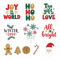 Fototapeta premium Festive christmas typography with winter elements and sweet treats illustration