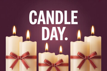 Celebrate Candle Day with glowing candles tied with red ribbons against a vibrant purple backdrop, perfect for festive greetings and marketing promotions