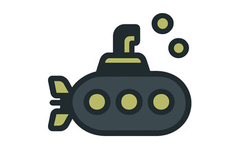 Obraz premium Dark stylized submarine icon with periscope and bubbles for underwater exploration