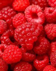A bunch of red raspberries