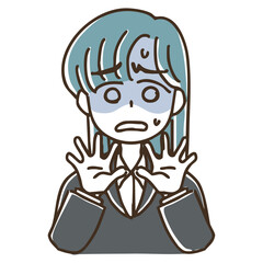 シンプルかわいいスーツ姿の女性のバストアップイラスト素材（うろたえる）