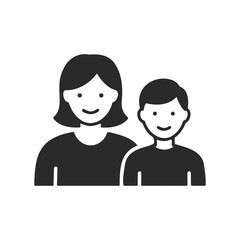 Fototapeta premium Black and white illustration of smiling woman and child icon