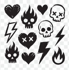 Grunge Skulls, Hearts, and Lightning