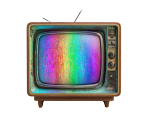 Vintage TV with vibrant rainbow static