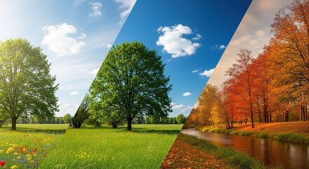 Stunning visual journey through the vibrant four seasons showcasing nature's beautiful, dynamic transformation of trees and landscapes.