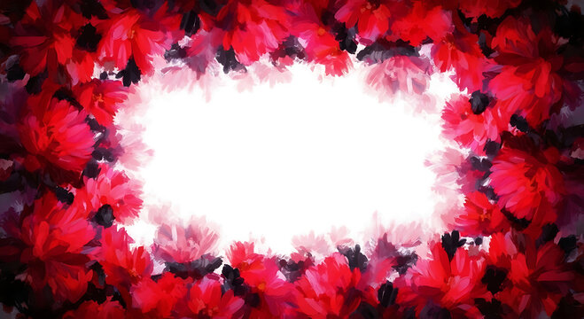 Abstract red floral border with bright white center