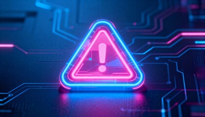 A virus alert warning displayed on a digital screen with red danger symbols and glitch effects, in a futuristic environment	