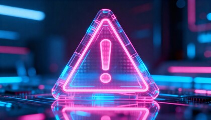 A virus alert warning displayed on a digital screen with red danger symbols and glitch effects, in a futuristic environment	